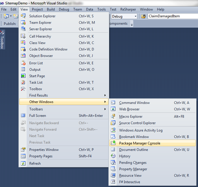 Package Manager Console Location VS2010