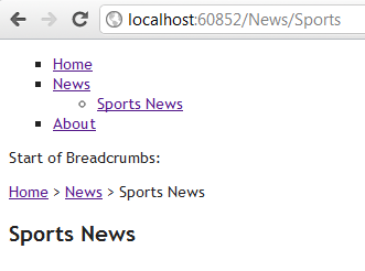 Sportsnews breadcrumbs MVCSitemap