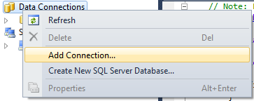 Server Explorer Data Connections Add Connection